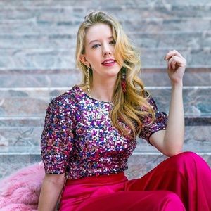 Majorelle Pink Sequin Carrington Top NWOT